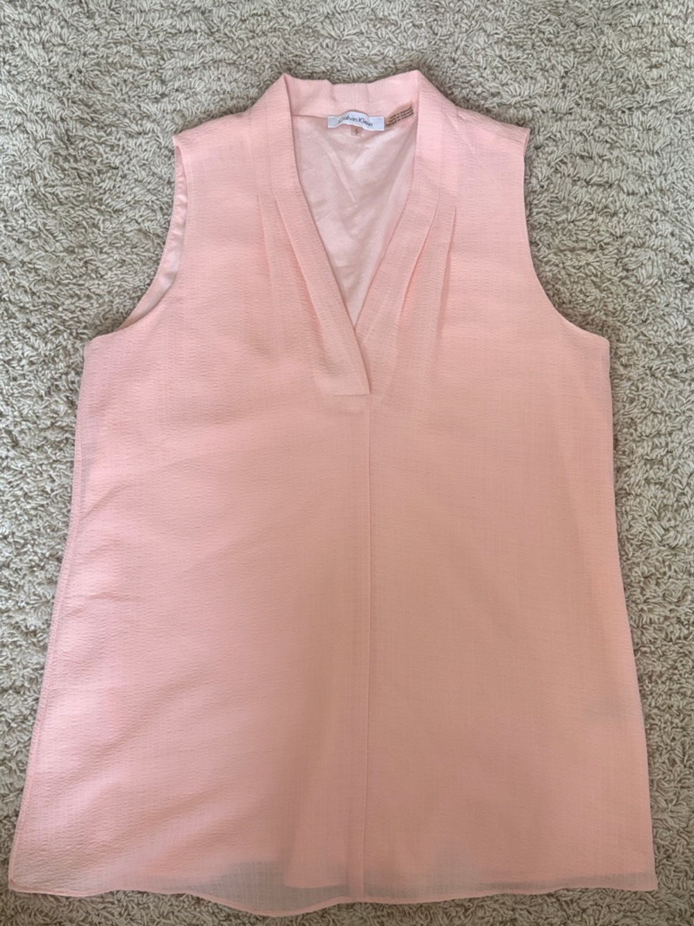 Calvin Klein Sleeveless V-Neck Blouse - Blush Pink